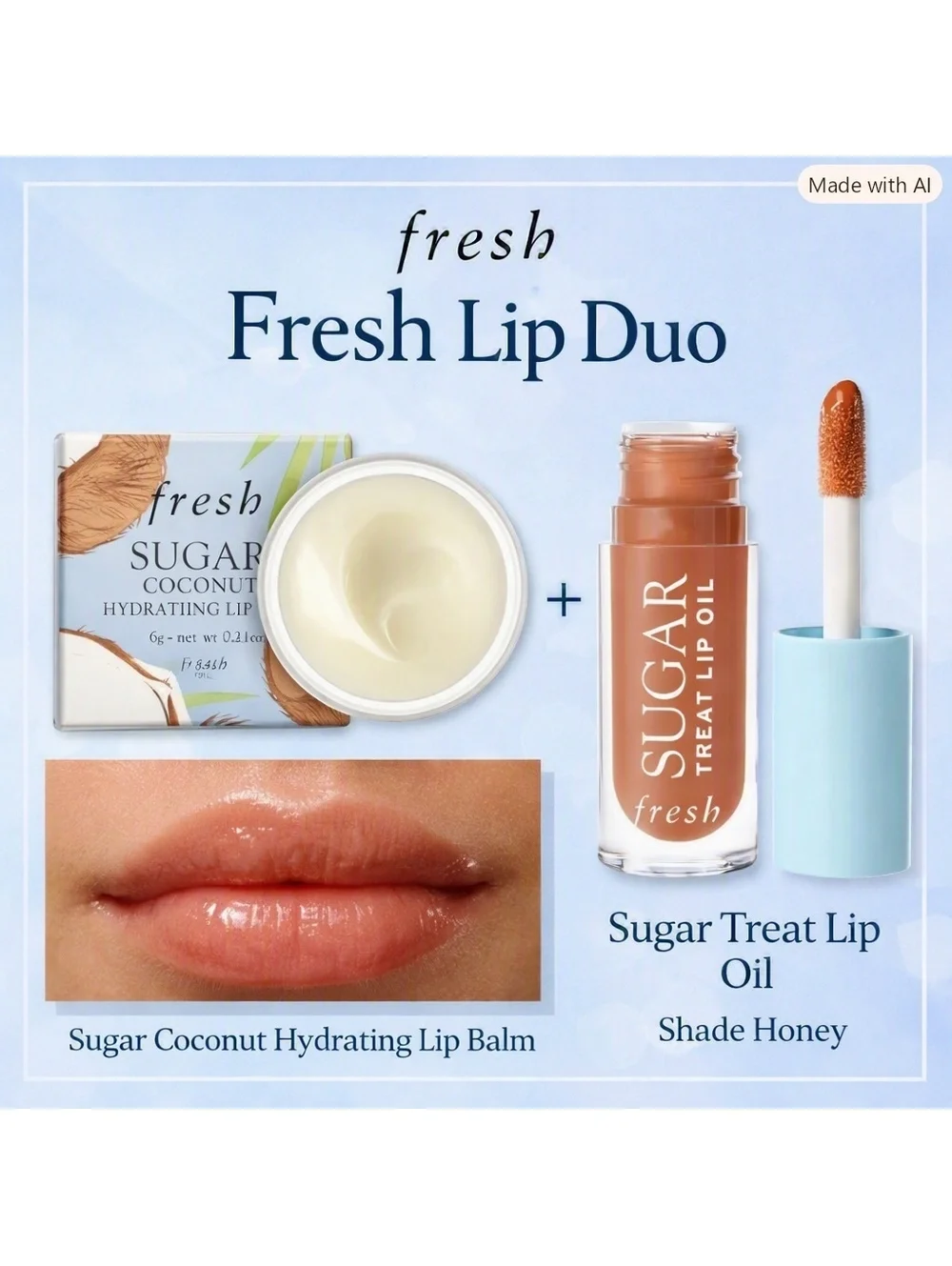 NEW Fresh Sugar Soft Lips Set • Coconut Lip Balm & Sugar Treat Lip Oil in Honey